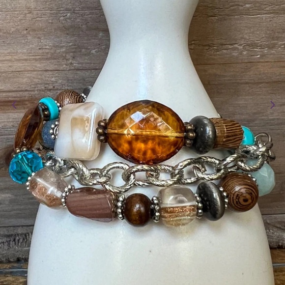 Bohemian “ Gracie “ BOHO Silver 3 Strand Multi Colored Beaded Bracelet - Picture 4 of 4